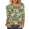 thumbnail image 2 of Jsaierl Women's 3/4 Sleeve Tops Summer Crew Neck Shirts Cute Floral Petite Blouses Flowy Cotton T-shirts Top S-2XL, 2 of 5