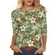 thumbnail image 1 of Blusa de Cuello Redondo Impresa de las Flores de la Manga 3/4 de las Mujeres con el 95% de Poliéster Suave 5% de Spandex, Camisa Casual Transpirable para la Primavera, 1 of 5