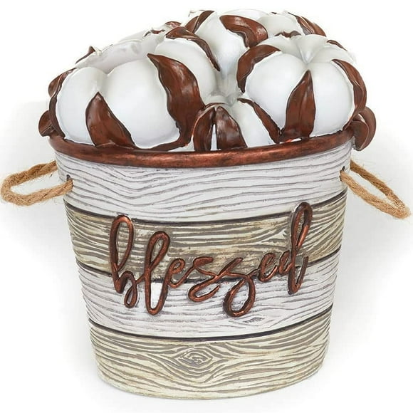 The Lakeside Collection Cotton Boll Toothbrush Holder - Farmhouse Decor with "Blessed" Sentiment