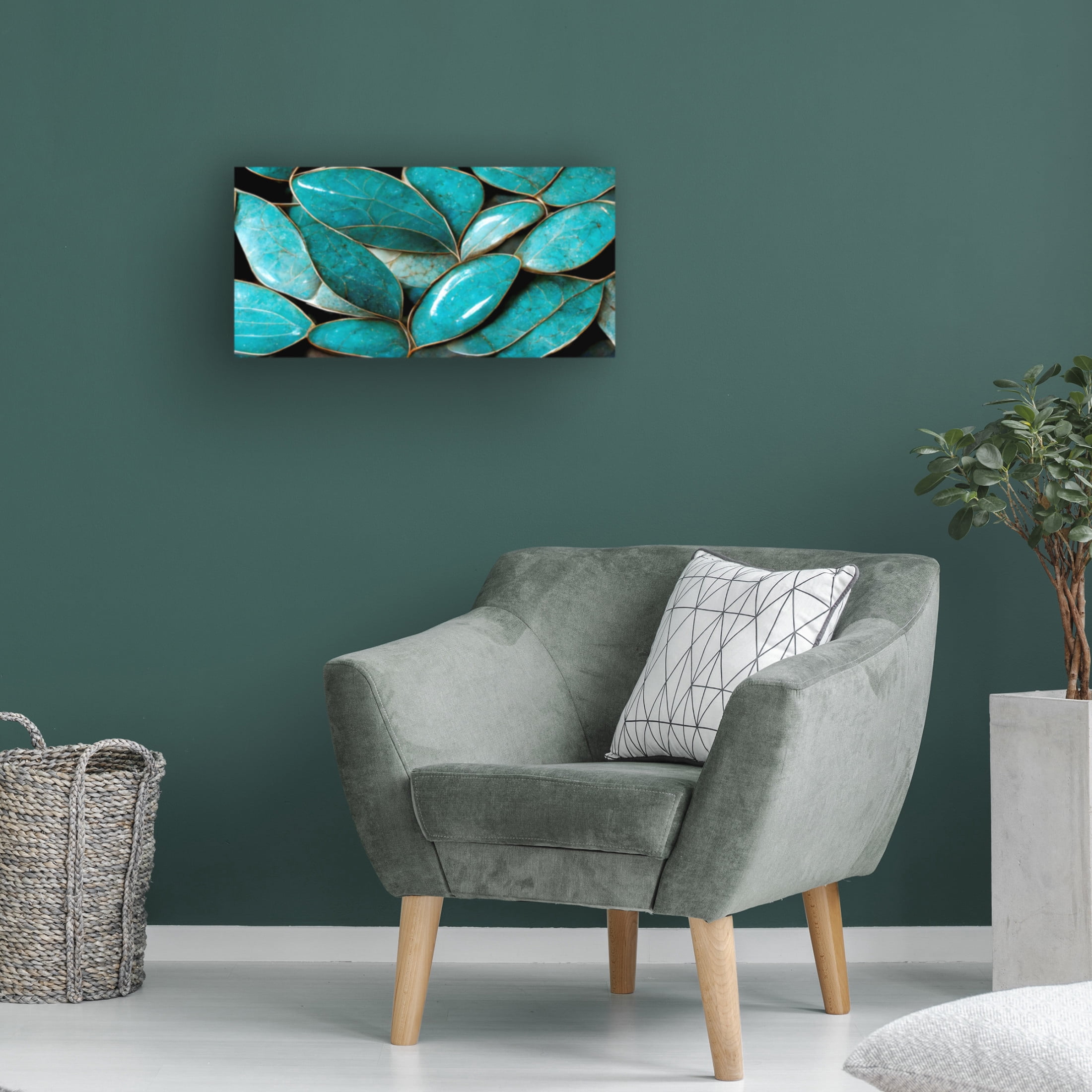 Canvas Wall Art - Treechild 'Turquoise Leafs' Wall Art for Living Room, Bedroom, or Office D?cor by Trademark Fine Art - 47 x 24 Inches