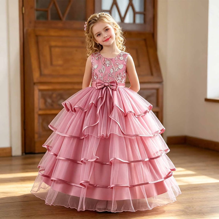 girls maxi dress size 10 Curuila Kids Toddler Girls Maxi Dress Floral Embroidery Crew Neck  Sleeveless Elegant Fashion Comfort Dresses Pink Size 9-10 Years