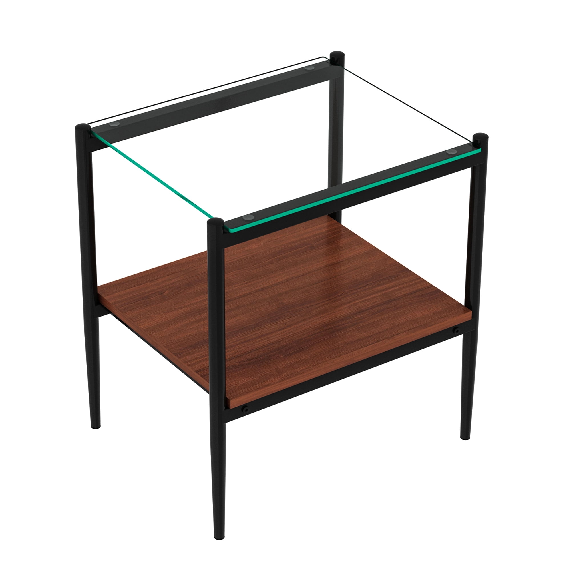 MAYEERTY Set of 2 Rectangle End Tables with Transparent Tempered Glass & MDF Layer