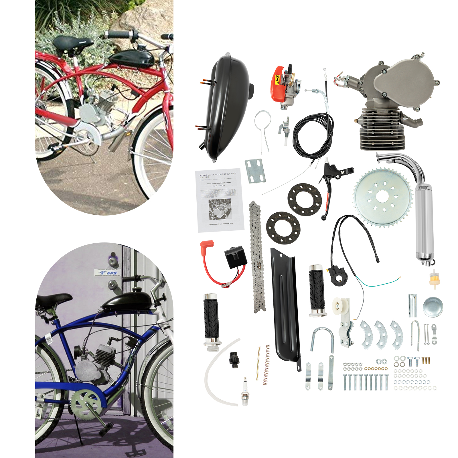 110cc 3kw Bicycle Gasoline Engine Motor Kit, Motorized Bike Kit, Bicycle Engine Kit,2-Stroke,Single-cylinder,Air Cooling,Foot Pedal Start