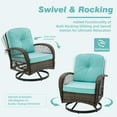 thumbnail image 3 of MELLCOM 5 Pieces Patio Furniture Set, Outdoor Swivel Rocker Patio Chairs, Wicker Patio Bistro Set with Rocking Chair, Thickened Cushions, Glass Coffee Table and Ottomans for Backyard, Blue, 3 of 9