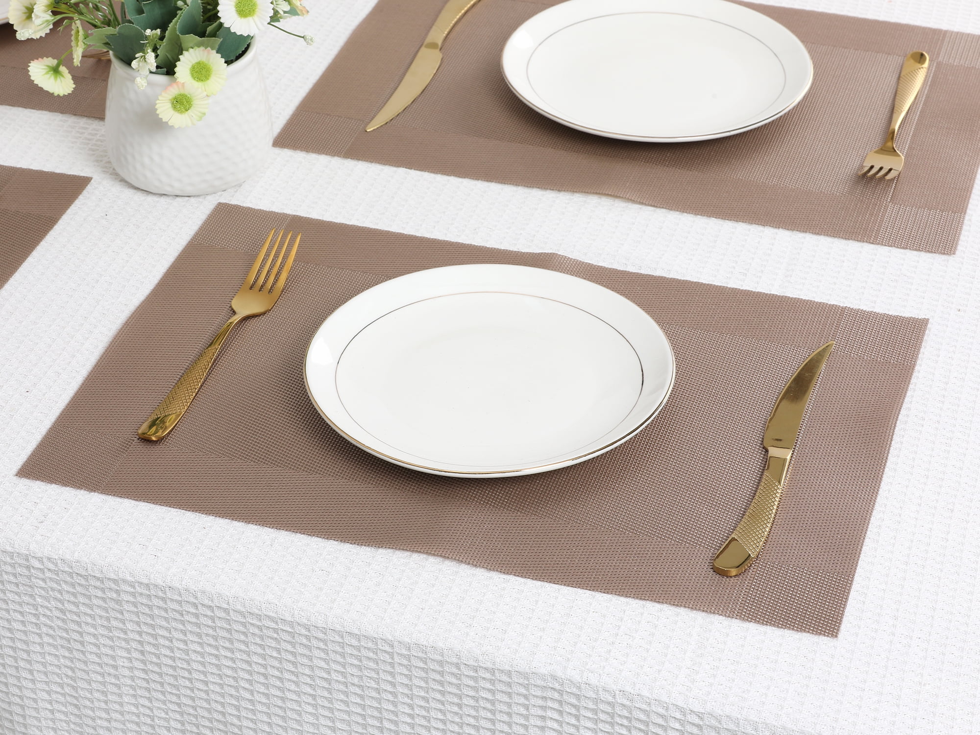 Unique Bargains Set of 8 Washable Wipeable Heat Resistant Table Placemat Champagne 18x12in