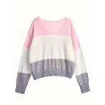 thumbnail image 2 of Plus Size - Color Block V-Neck Pullover Sweater, Casual Long Sleeve Button Sweater, Women'S Clothing, 2 of 6