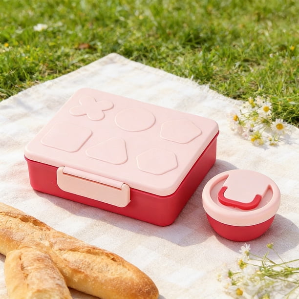 Set de Lonchera Bento con Tazón para Sopa y Cubiertos | Recipiente para Alimentos Hermético de 1900 Ml con Compartimentos | Diseño Geométrico para La Escuela, Picnics y Viajes | Recipiente para Prepa