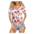 thumbnail image 2 of Lovskoo Summer Tops for Women Loose Blouses Short Sleeve Shirt V Neck Printed Casual Pullover Top Red, 2 of 9