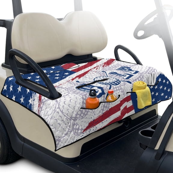 Pzuqiu American Flag Golf Cart Seat Covers Universal Fit, for Two Passenger Seat Golf Cart, Quilted Golf Cart Seat Covers, Compatible with Yamaha 2-Person Golf Cart