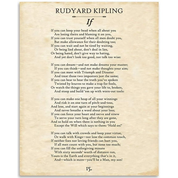 If by Rudyard Kipling Wall-Art - Typography If Poem Book Page Print - Poem Print - Great Gift for Poetry Fans and Inspirational and Motivational Decor for Home and Office
