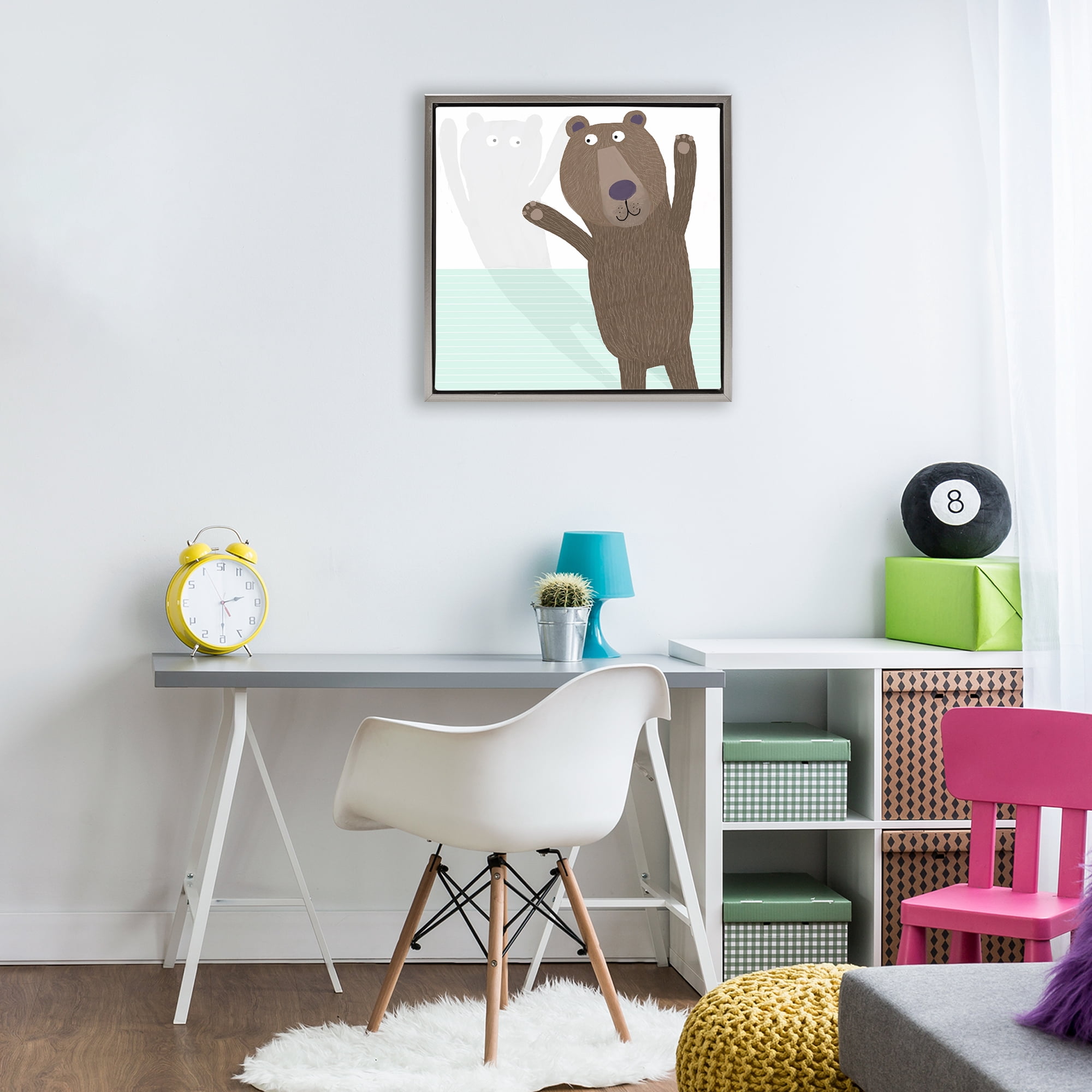 Stupell Industries Whimsical Bear Shadow Gray Framed Floater Canvas Wall Art, design by Carla Daly