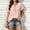 Pink, variant on Short Sleeve Tops for Women V Neck with Lace Embroidery and Buttons Woven Fabric Lightweight Breathable Casual Tops