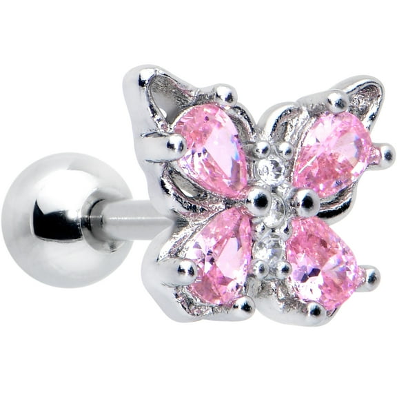 Body Candy 16G Womens 6mm Stainless Steel Pink Fancy Fab Butterfly Cartilage Earring Helix Tragus Jewelry 1/4"