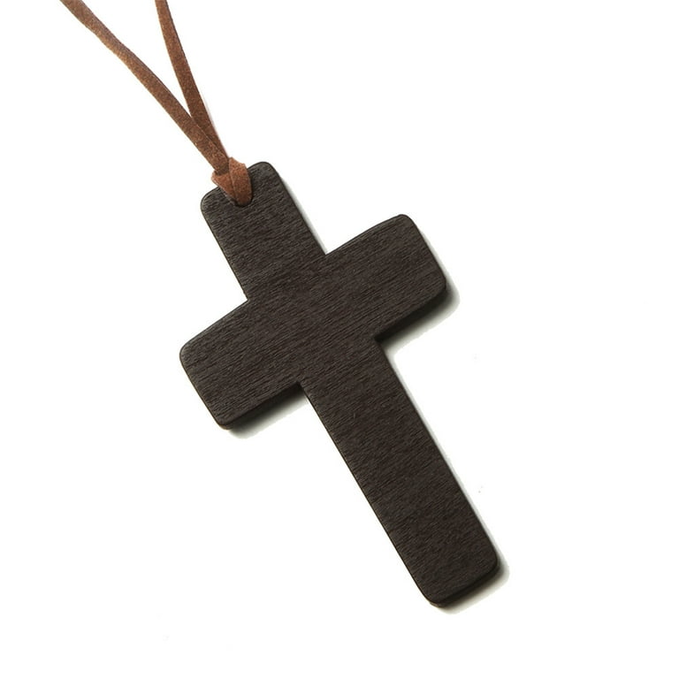 Witchy Charms - Religious Jewelry Wood Cross Pendant Rope Chain Necklace -  Cross Pendant Charm