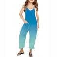 thumbnail image 1 of RXIRUCGD Girls Casual Jumpsuits Gradient Print Sleeveless Summer Rompers Long Pants With Pockets For 5-14 Years( Blue, Size:7 Years ), 1 of 6