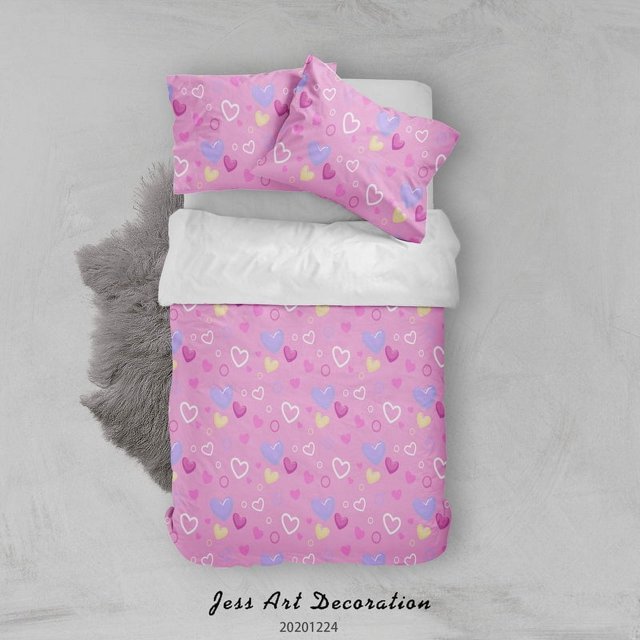 3D Cartoon Pink Love Funda de edredón Juego de ropa de cama Funda de edredón Fundas de almohada 41 Lqh