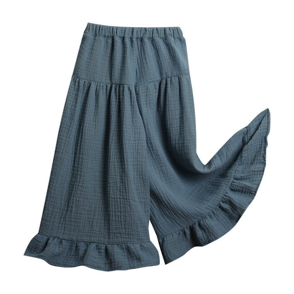 Liyamei Girls' Solid Color Lace Wide Leg Pants Girls Pants Size Blue 6-7 Years