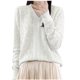 thumbnail image 2 of Suéter de cuello redondo para mujer, informal, con escote en V, color liso, suelto, de punto, de manga larga, blusa de poliéster., 2 of 3