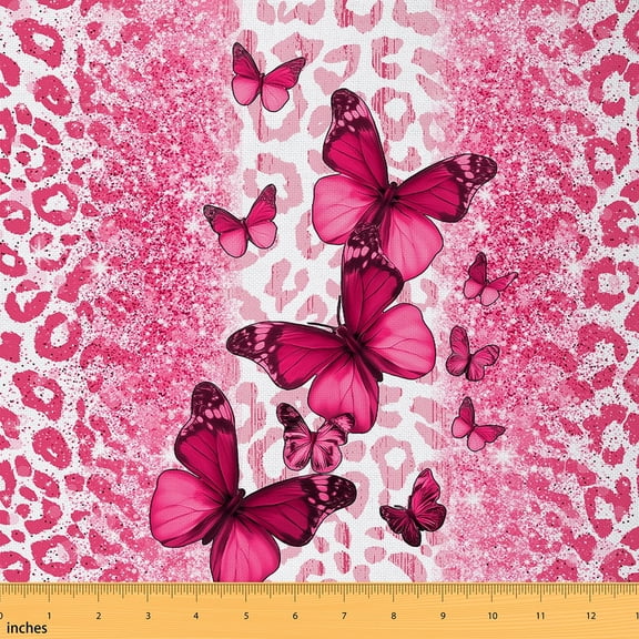 Homewish Leopard Cheetah Print Adult Fabric by the Yard 1 Yard, Fashion Valentines Day Room Decor Fabric by the Yard, Glitter Pink Butterfly Sewing Fabric, Microfiber Bedroom Decor