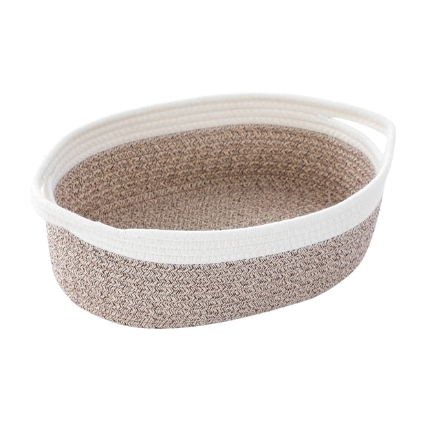 Cesta de cuerda de algodón, cesta tejida, organizador de almacenamiento, multiusos, resistente y decorativa. blanco marrón