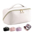 thumbnail image 1 of Bolsa de Cosméticos de Viaje de Gran Capacidad, Bolsa de Cosméticos Impermeable de Piel Sintética para Mujer, Bolsa de Maquillaje Portátil de Viaje con Asa y Divisor, Multifuncional, Moda, Blanco, 1 of 7