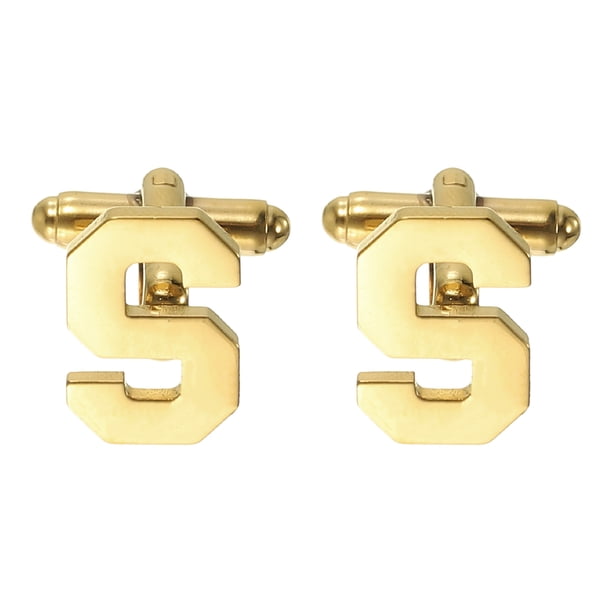 Gemelos Iniciales Uxcell, Gemelos Clásicos de Acero Inoxidable para Hombres, Regalos de Bodas y Cumpleaños, Tono Dorado