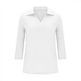 thumbnail image 6 of Lmueinov Womens Tops 3/4 Length Sleeve Shirts with Collar V Neck Business Casual Work Tunic Blouses Basic Tees 2025 Fall Outfits, 6 of 7