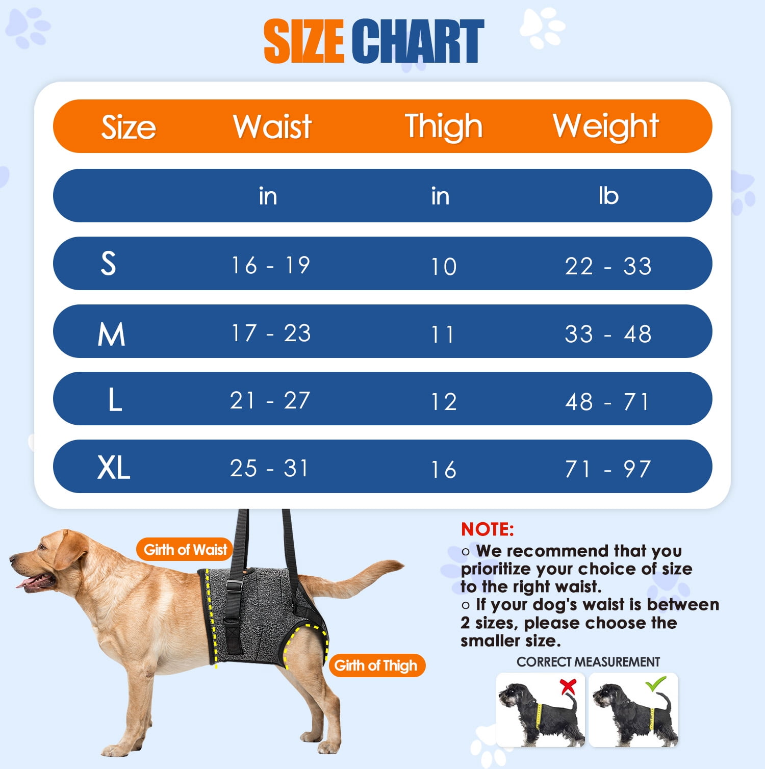 AUTOWT Dog Lift Harness - Hind Leg Support for Medium and Large Dogs, Adjustable Lift Aid for Elderly, Injured, or Arthritic Pets Recovering from Surgery or Mobility Issues