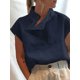 thumbnail image 3 of Blusa de algodón para mujer, cuello alto, abotonado lateral, manga corta, tallas grandes, moda infor Abanopi Aqua/Extragrande, 3 of 7