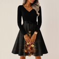 thumbnail image 2 of Ladies' Christmas Printed Casual And Fashionable V-Neck Long Sleeved Dress, Holiday Print, Retro Style, Party Wear, Casual Fashion, Everyday Dress,Gold,2XL, 2 of 7