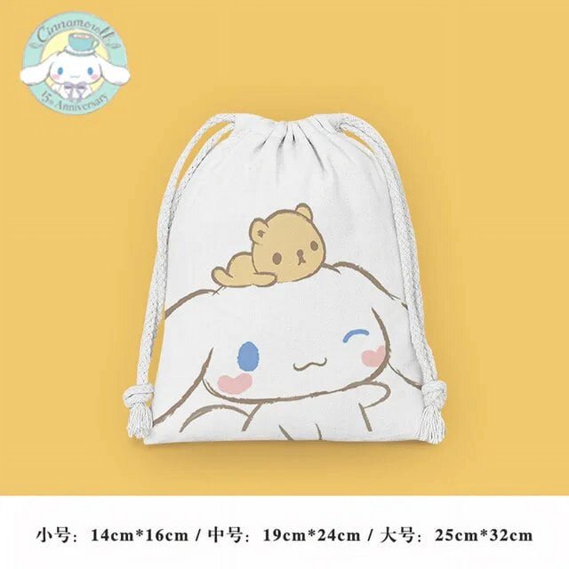 Pochacco Drawstring Pocket Storage Bag Cute Sanrio Cartoon Print Waterproof Ladies Girl Portable Folding Bag Drawstring Bag Gift