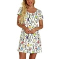 thumbnail image 2 of Defitshape Women's Cotton Pajama Shirt Cute Cartoon Short Sleeve Nightgown Soft Summer Sleep Shirt Printed Short Pj Lightweight Thigh Length Sleep Gown Sleepwear Style10 Beige Penguin Large, 2 of 4