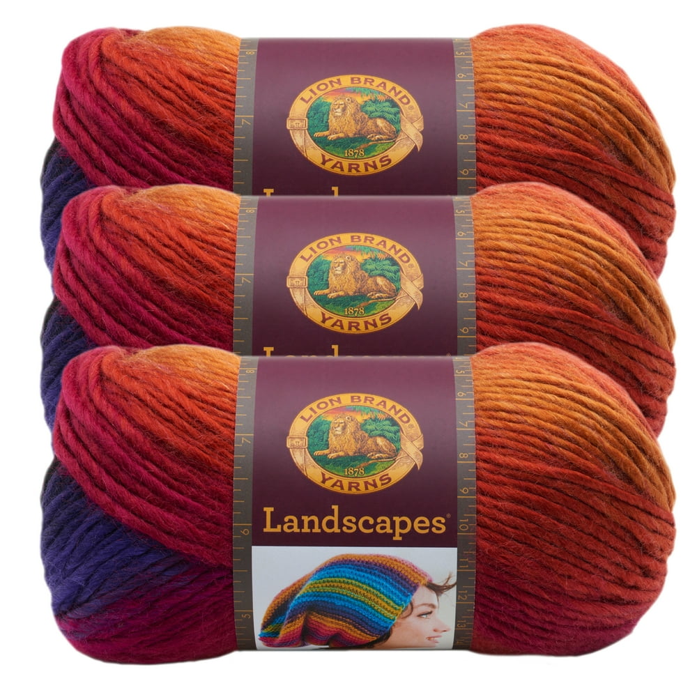 Lion Brand Yarn Landscapes Volcano Variegated Roving Medium Acrylic Multicolor Yarn 3 Pack