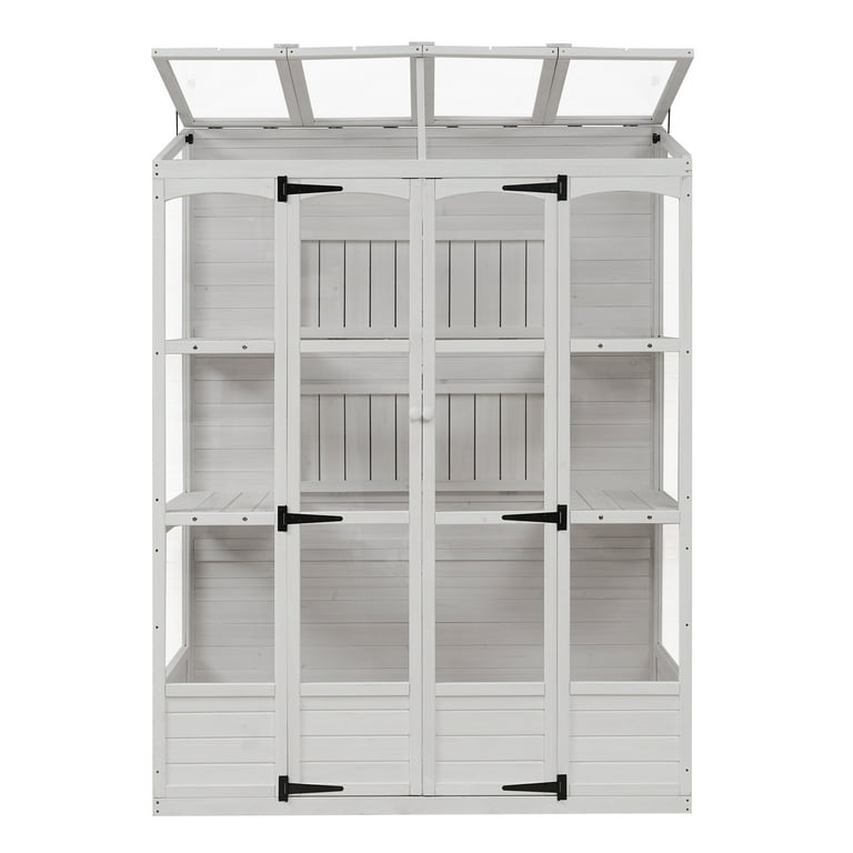 MAYEERTY 78'' Tall Walk-In Wooden Greenhouse with 4 Skylights and