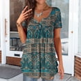 thumbnail image 3 of KZKR Women's Floral Printed Henley Short Sleeve V Neck T-Shirt Pleated Casual Flowy Tunic Shirt Blouse Tops for Women, 3 of 4