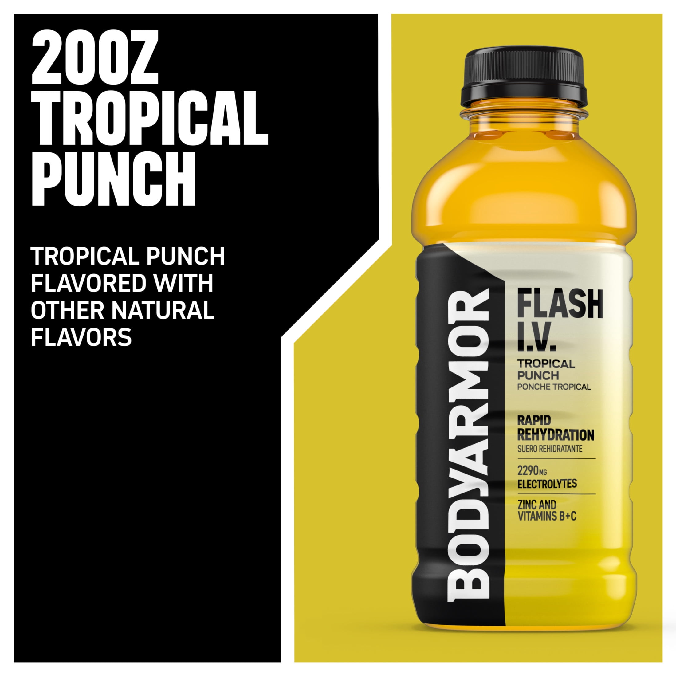 BODYARMOR Flash I.V. Tropical Punch Electrolyte Sports Drink Bottle, 20 fl oz