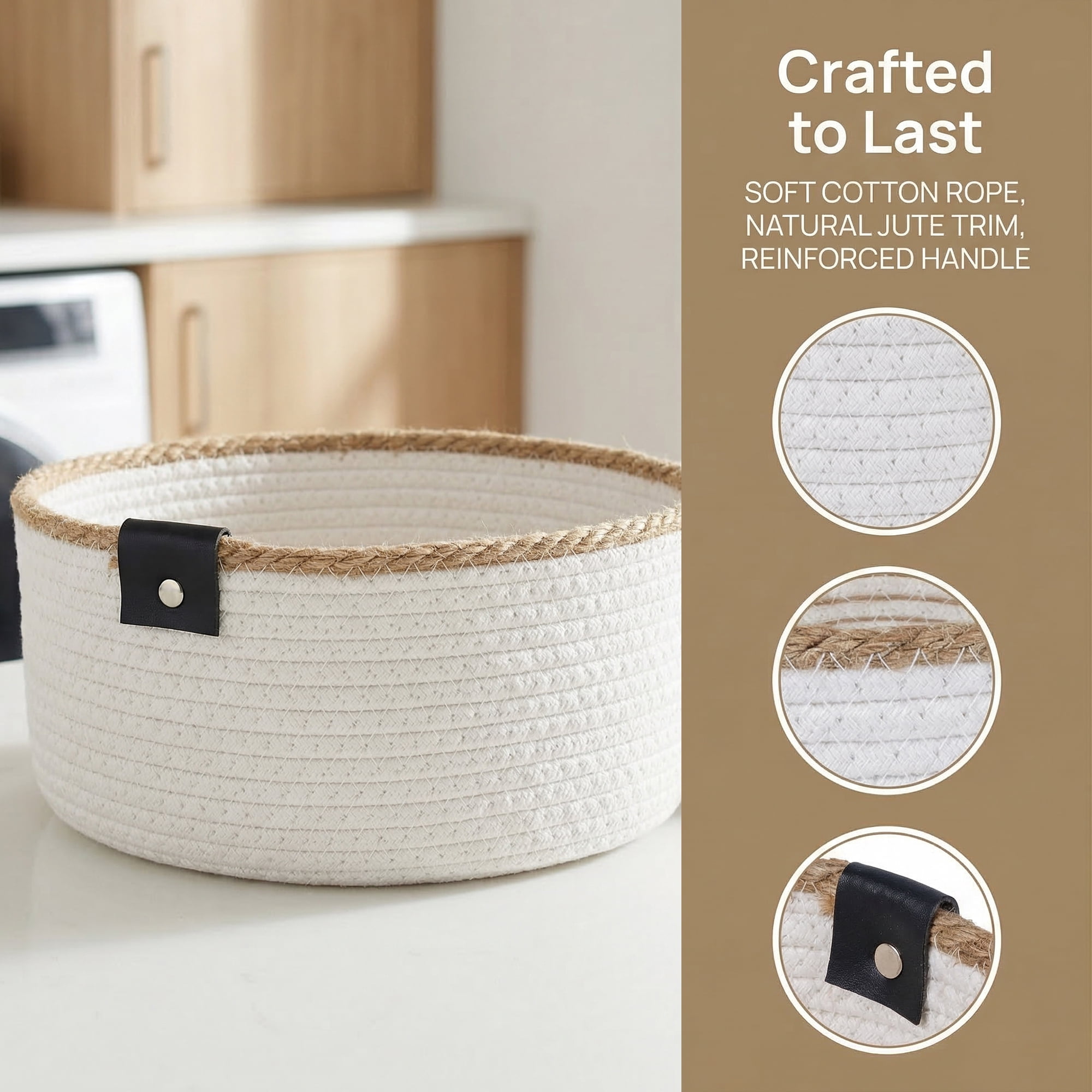 Unique Bargains Woven Storage Basket for Key Tray Bowl White-Brown 9.4*9.4*3.9in