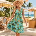 thumbnail image 5 of KUIFORTI Husband and Wife Clothing Lightweight Couple Matching Outfits Round Neck Tropical Palm Tree Floral Maxi Dress Loose Cut 4-Way Stretch Suitable for Everyday Casual Wear, 5 of 7