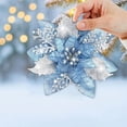 thumbnail image 3 of 12 Pack Light Blue Glitter Poinsettia Christmas Flowers, 5.7 Inch Artificial Winter Floral Accents for Tree, Wreath, Garland, Mantel, Wedding & Party Decor, 3 of 4