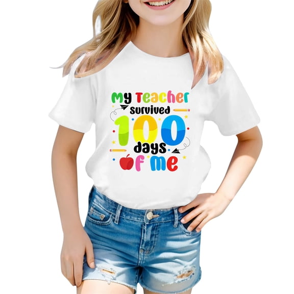 oqasdz Back To School Graphic Print Short Sleeve T Shirt Crewneck 100 Days of School Shirt for Boys and Girls Lightweight Soft Durable Summer Dailywear