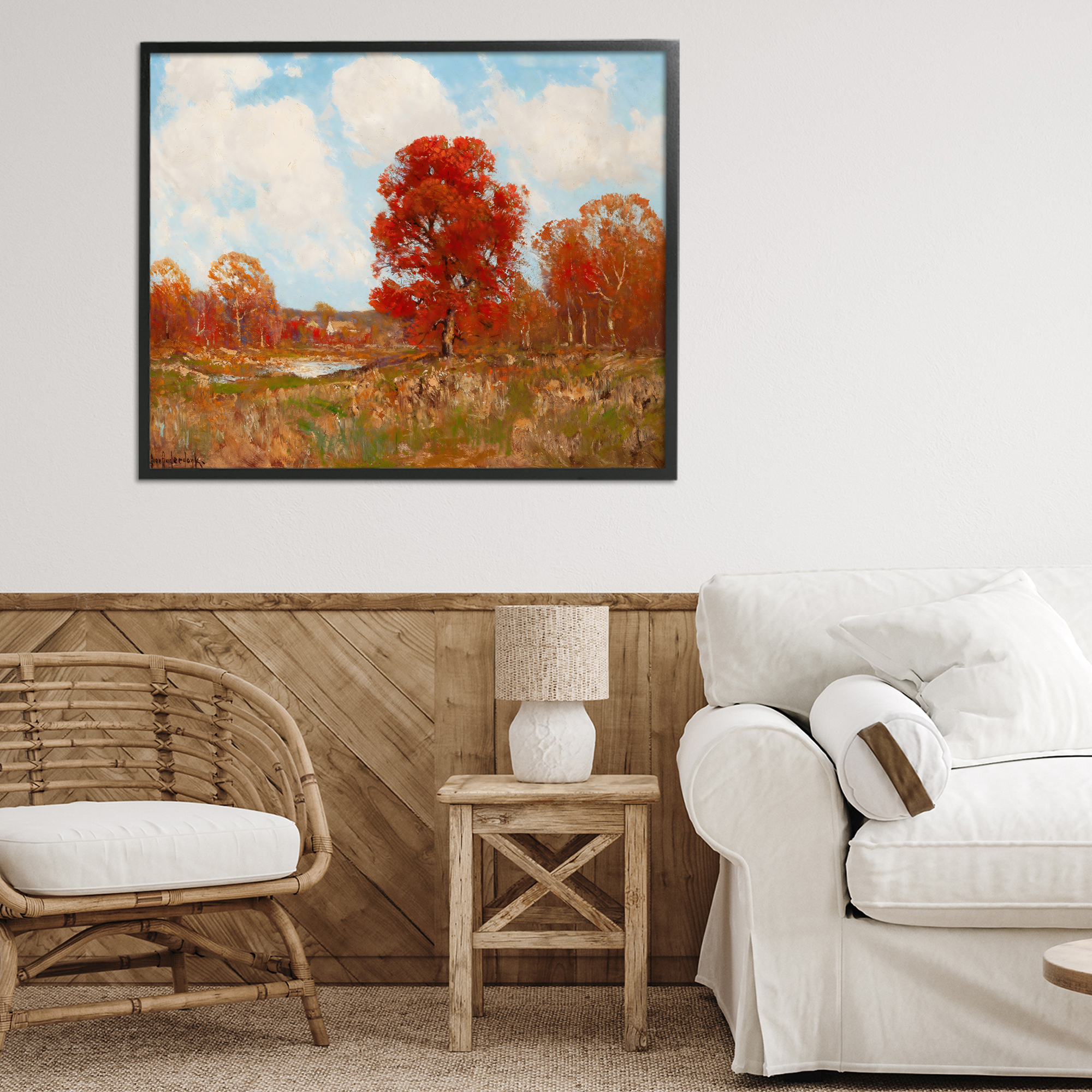 Fall Landscape with Red Foliage Black Framed Giclee Art, design by Arlington Prints