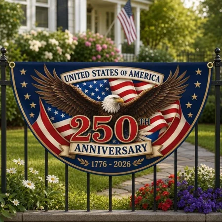 United States of America 250th Anniversary Semicircle Fence flag, 1776-2026 Patr 18x36in