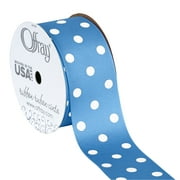 Offray Ribbon, Island Blue with White Polka Dot 1 1/2 inch Grosgrain Polyester Ribbon for Sewing, Crafts, and Gifting, 9 feet, 1 Each