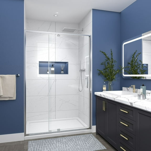 Flexi 44-48"x71" Frame Shower Door in Chrome,Water Repellent Glass with Seal Strip Parts and Handle,6mm Glass Shower Door