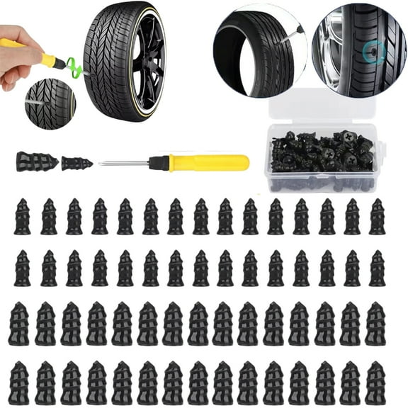 60PCS Car Vacuum Tire Repair Nail Rubber Screw Nails Screwdriver Tool Set w/Box
