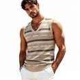 thumbnail image 2 of Ecqkame Mens Tank Tops Knitted Pit Stripe Slim Fit Textured Vest V-Neck Sleeveless Casual Lightweight Breathable Daily Versatile Tops Khaki Free Size, 2 of 7