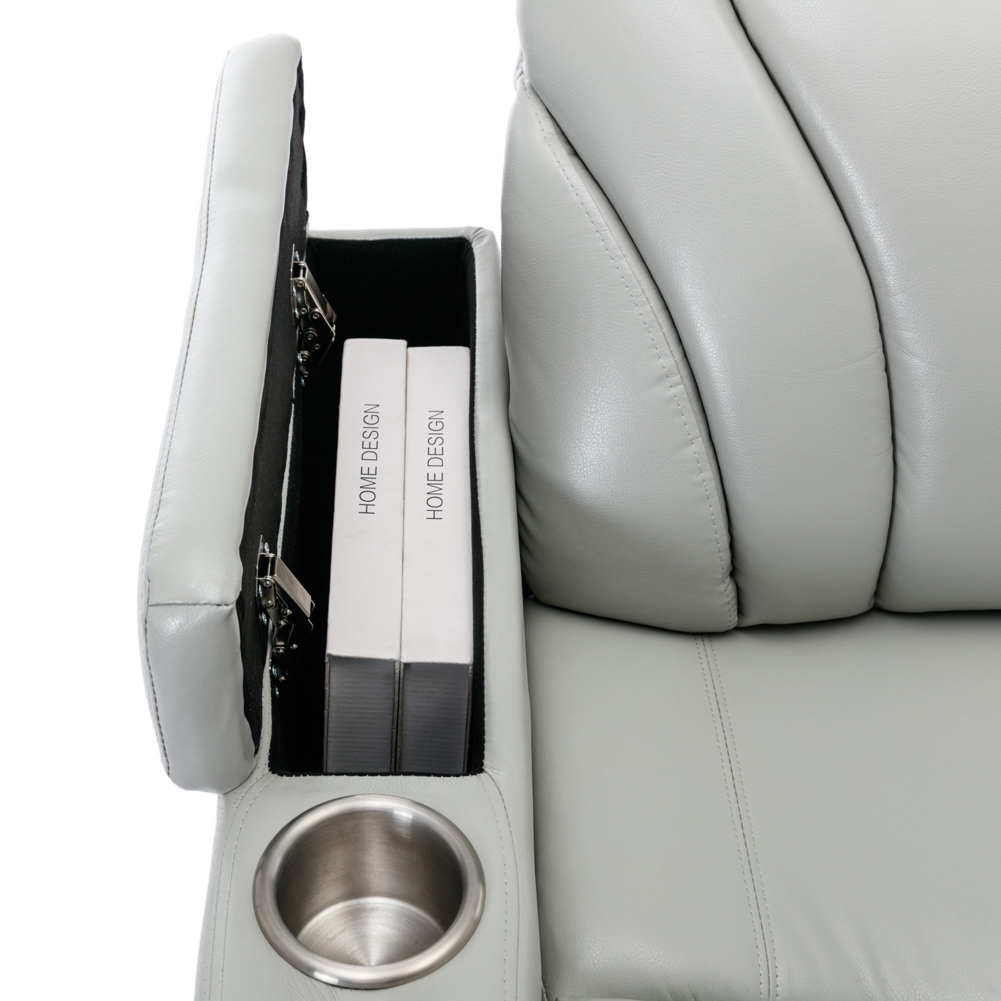 EUROCO 37"W Oversized PU Leather Home Theater Recliner with Stereo and USB Charging Port, Hidden Arm Storage,Convenient Cup Holder for Living Room（Light Grey）