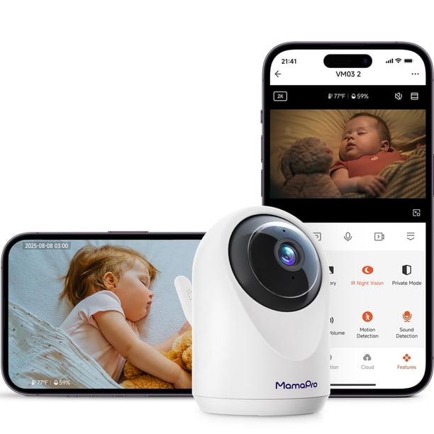 Monitor para Bebés MAMAPRO con Cámara y Audio, Visión Nocturna en Color 2K