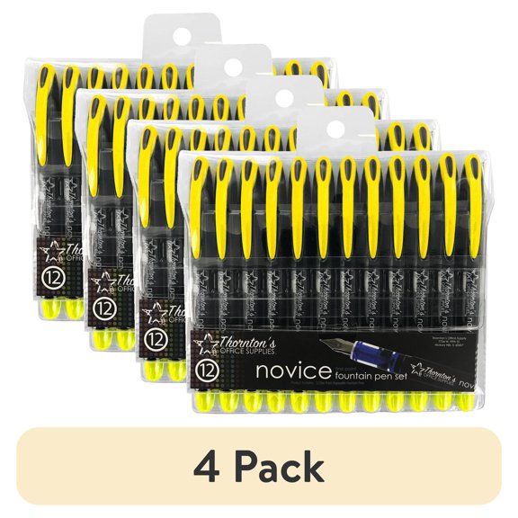 (4 pack) Thornton's Office Supplies Disposable Fountain Pens, Fine Point, Yellow Ink, Pack of 12