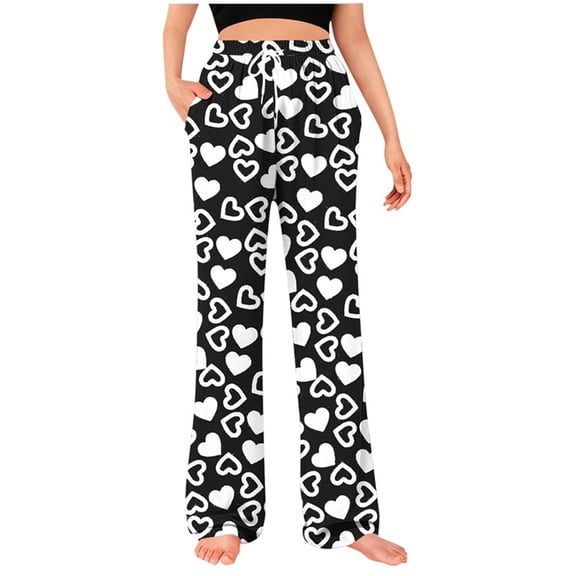 Tnhcen Unisex Casual Lounge Pants with Side Pockets Valentine's Day Print Drawstring Waist Elastic Waistband Sleepwear Pants for Women Men S-3XL